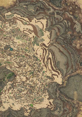 Тарханов Михаил Михайлович. Три композиции эбру в зелено-коричнево-бежевых тонах (одна двухсторонняя)